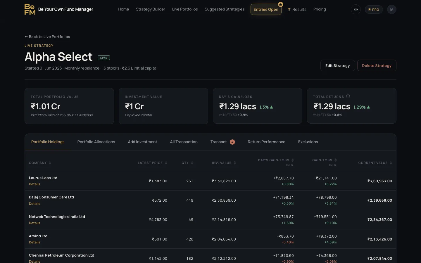 One live portfolio
