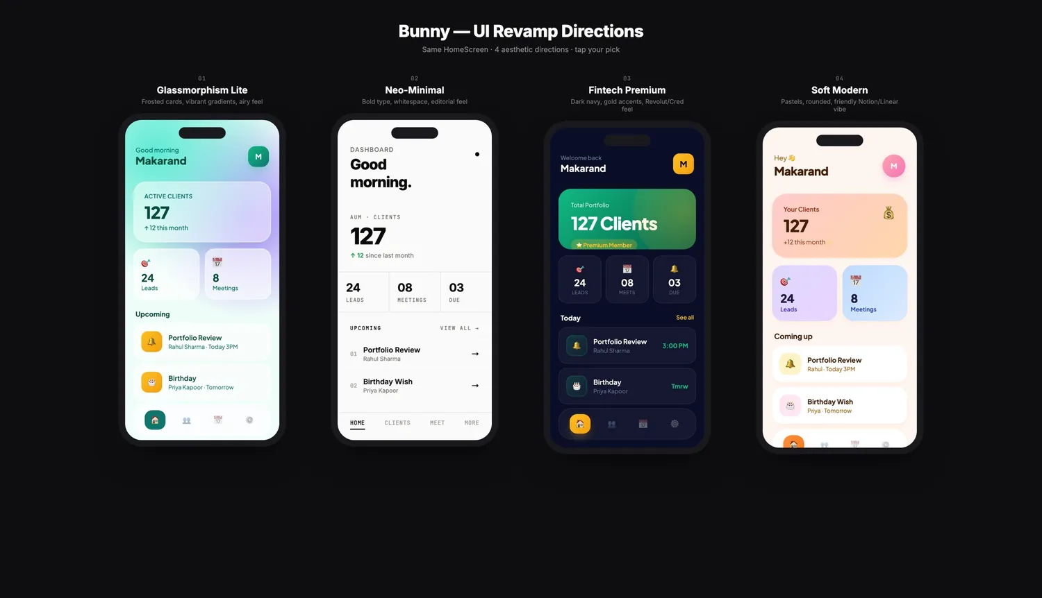 Four looks for one screen, compared side by side