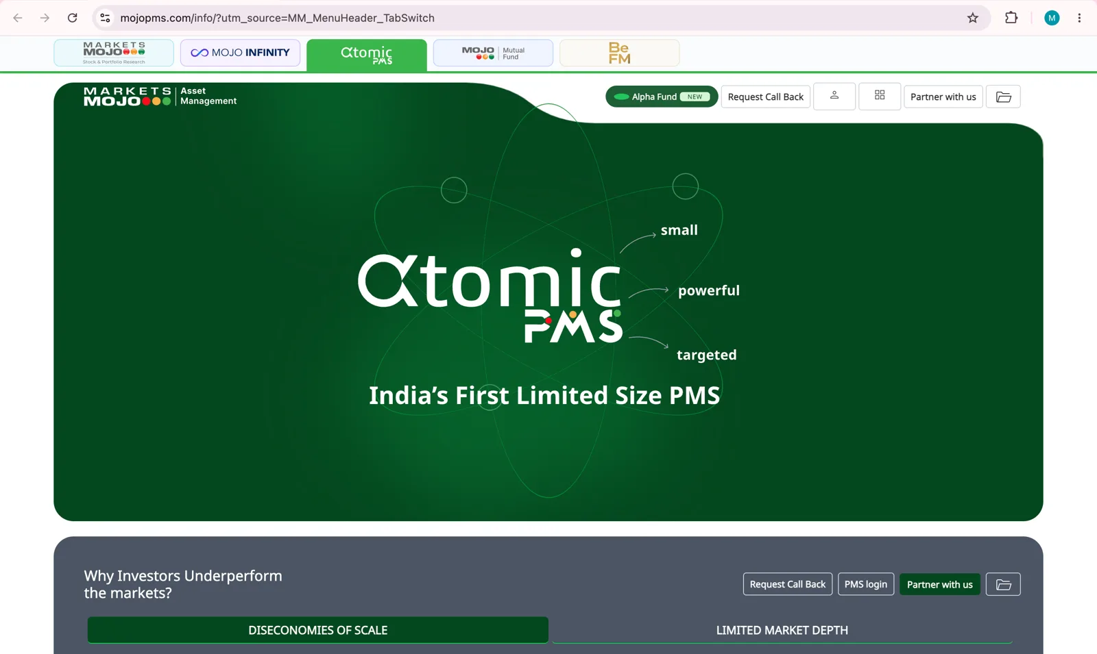 Atomic PMS live, with the product switcher bar across the top