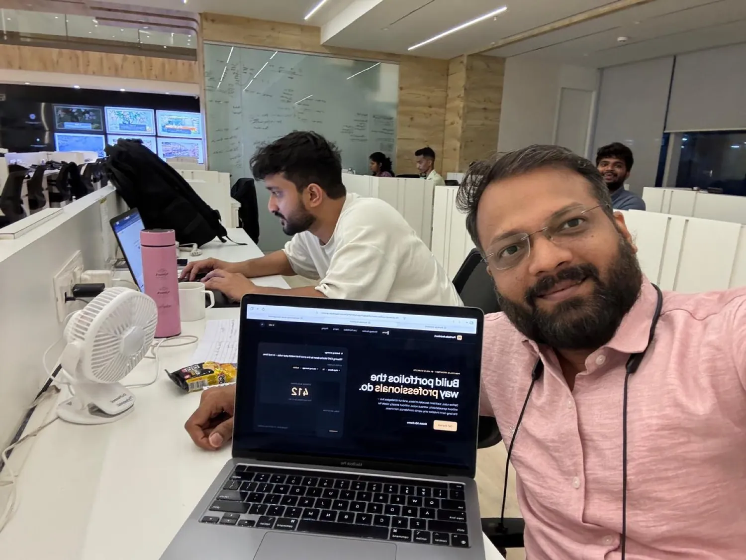 Reviewing the strategy builder at the office