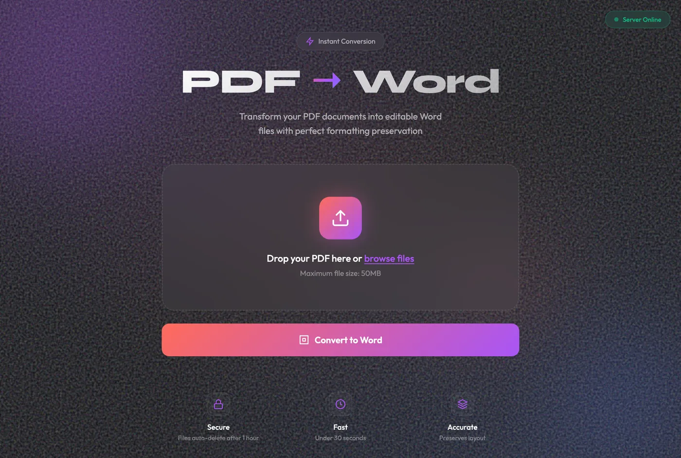 The internal PDF to Word converter